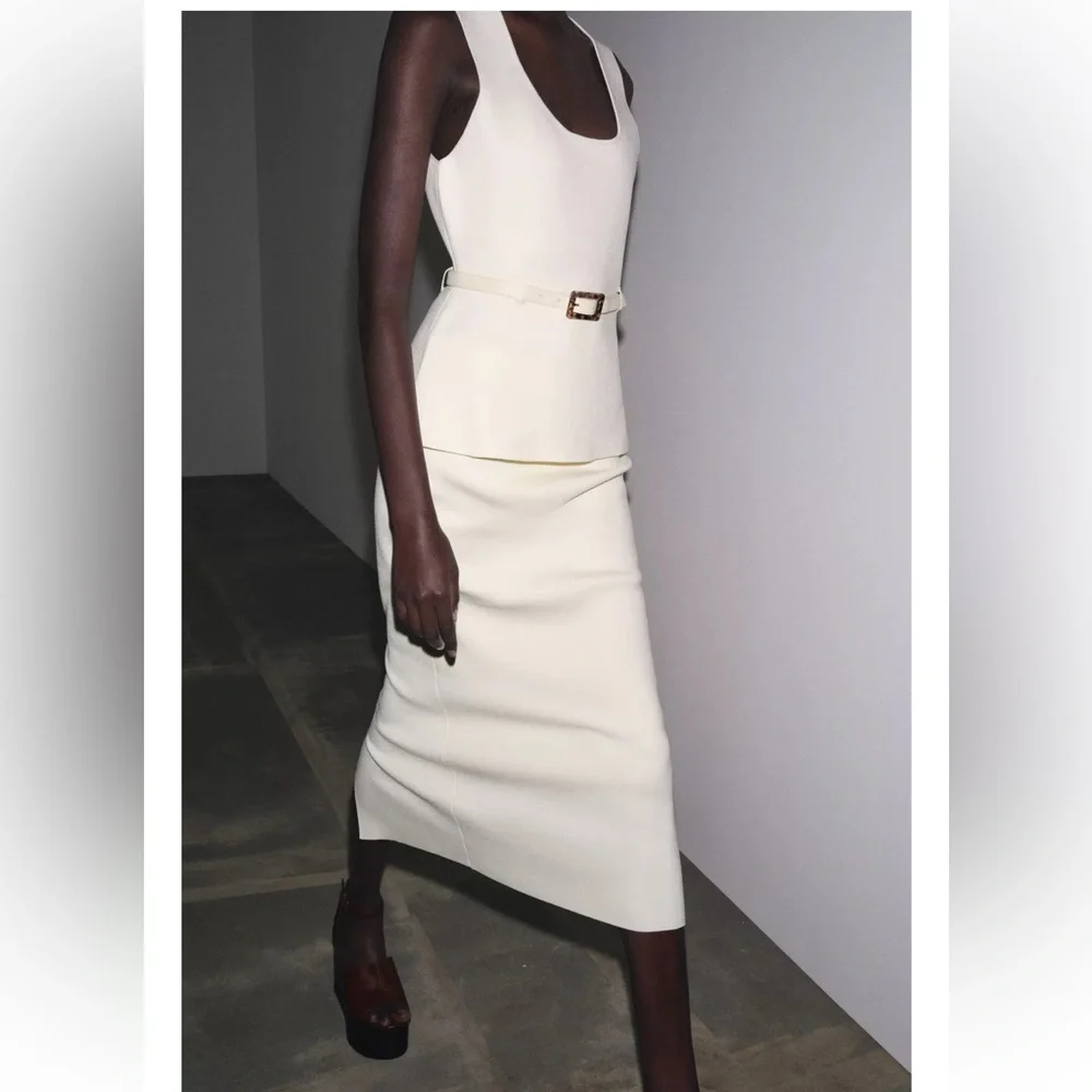 ❗️BUY NOW❗️ITEM WILL BE REMOVED SOON❗️ ZARA ECRU KNIT MIDI SKIRT